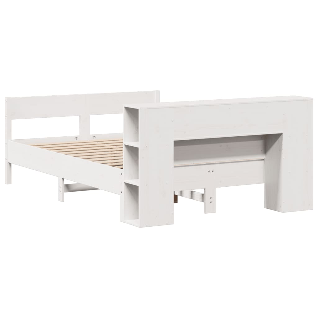 Lit en bois massif avec étagère sans matelas blanc 140x200 cm pin
