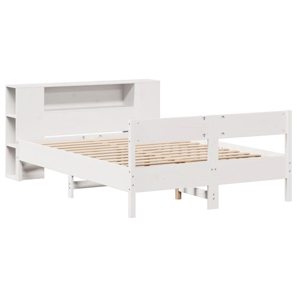 Lit en bois massif avec étagère sans matelas pin blanc 120x200 cm