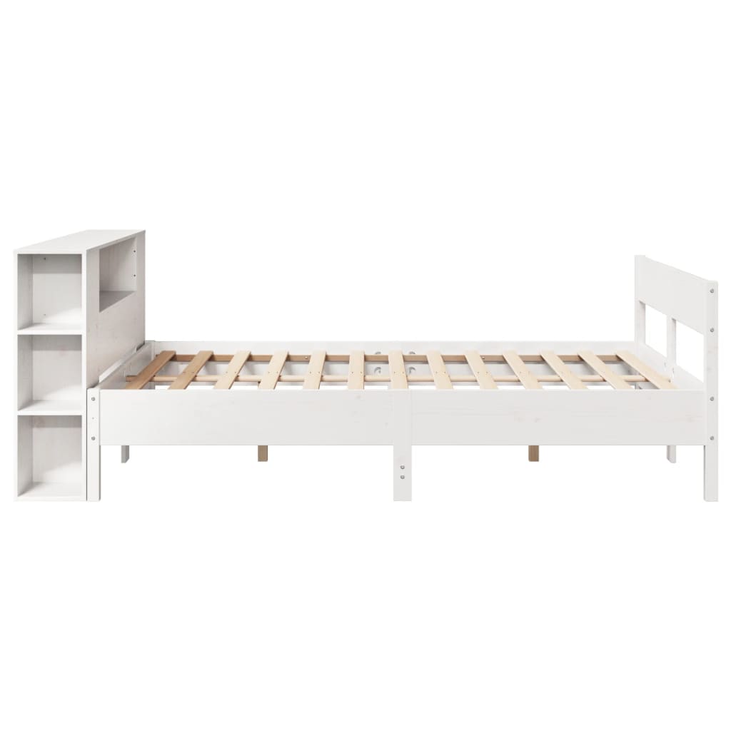 Lit en bois massif avec étagère sans matelas blanc 140x190 cm pin
