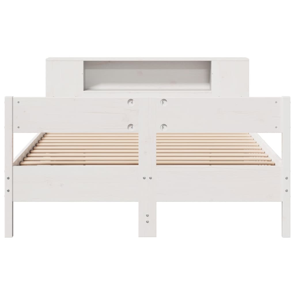 Lit en bois massif avec étagère sans matelas pin blanc 120x190 cm
