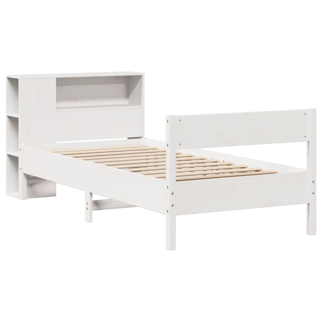 Lit en bois massif avec étagère sans matelas pin blanc 100x200 cm