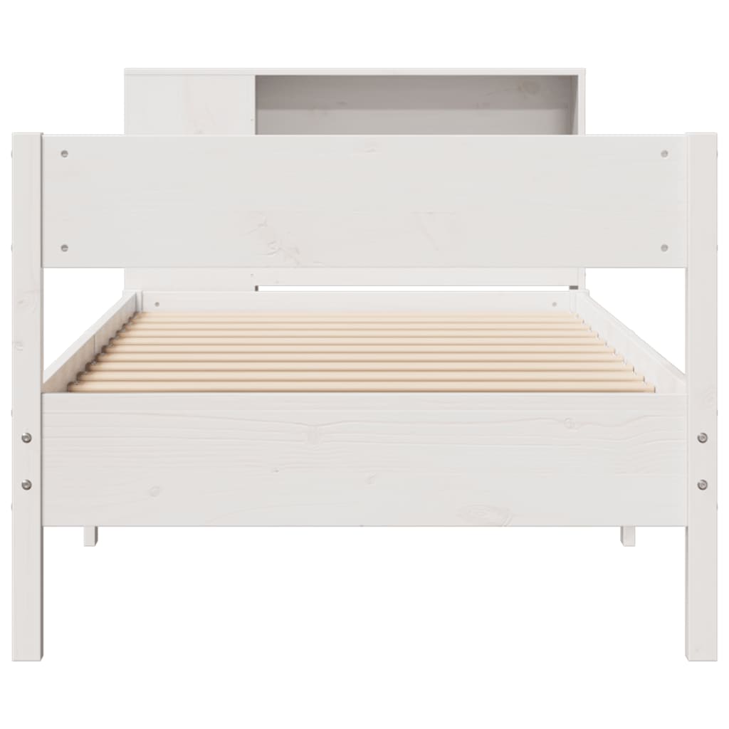 Lit en bois massif avec étagère sans matelas pin blanc 100x200 cm