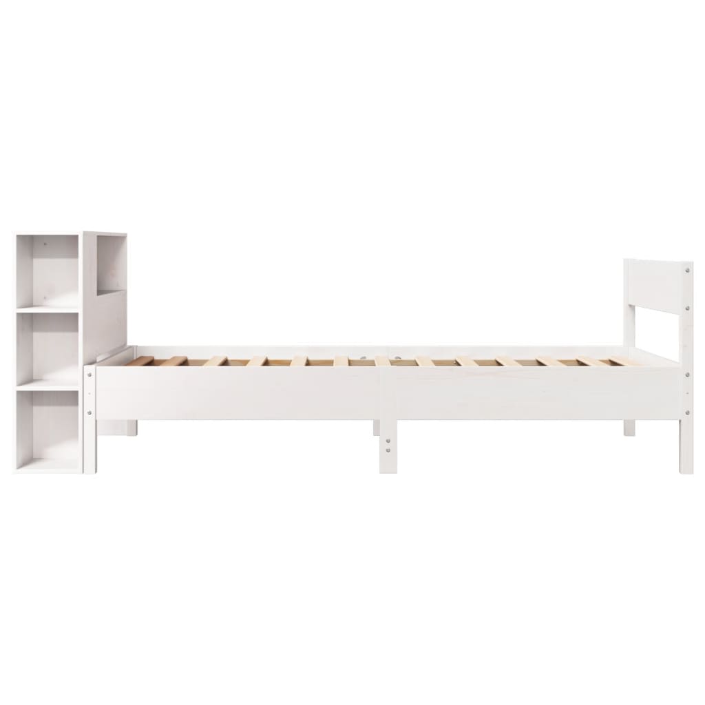 Lit en bois massif avec étagère sans matelas pin blanc 100x200 cm