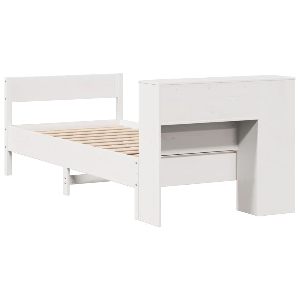 Lit en bois massif avec étagère sans matelas pin blanc 100x200 cm