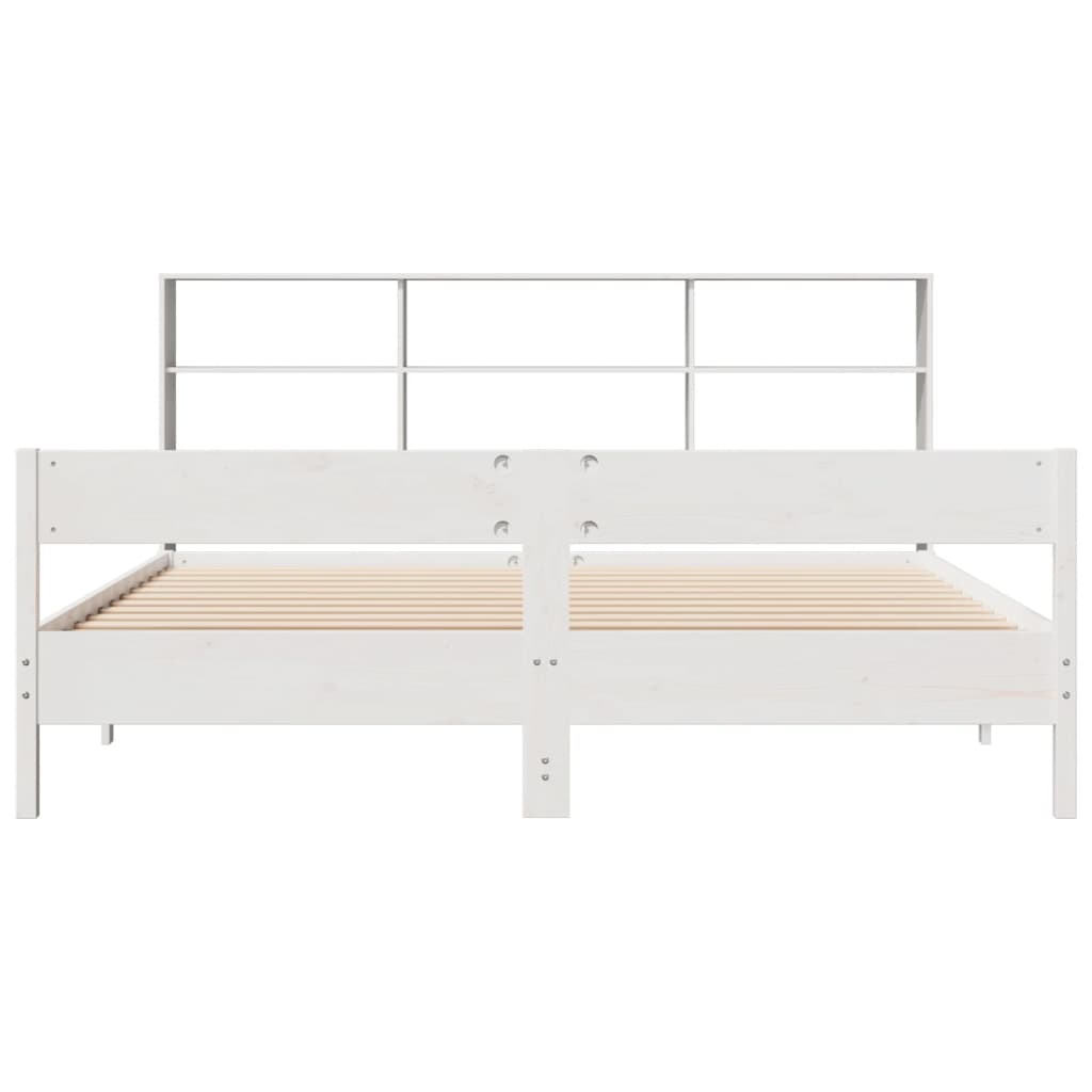 Lit en bois massif avec étagère sans matelas blanc 180x200 cm pin
