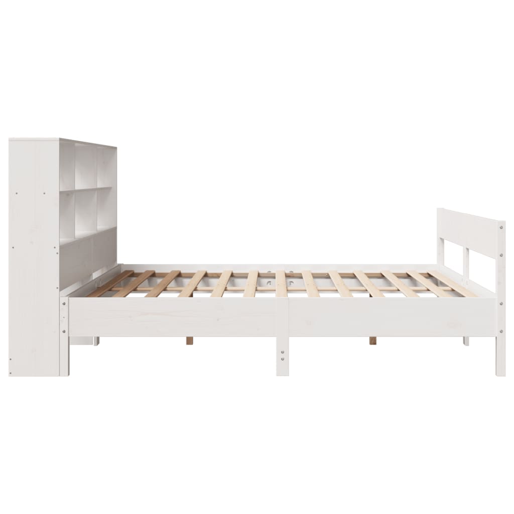 Lit en bois massif avec étagère sans matelas blanc 180x200 cm pin