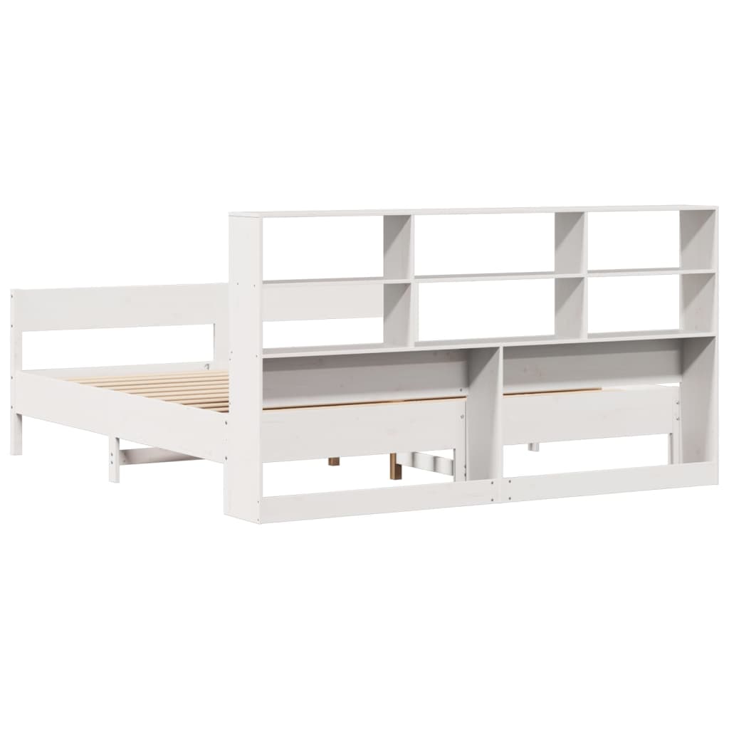Lit en bois massif avec étagère sans matelas blanc 180x200 cm pin