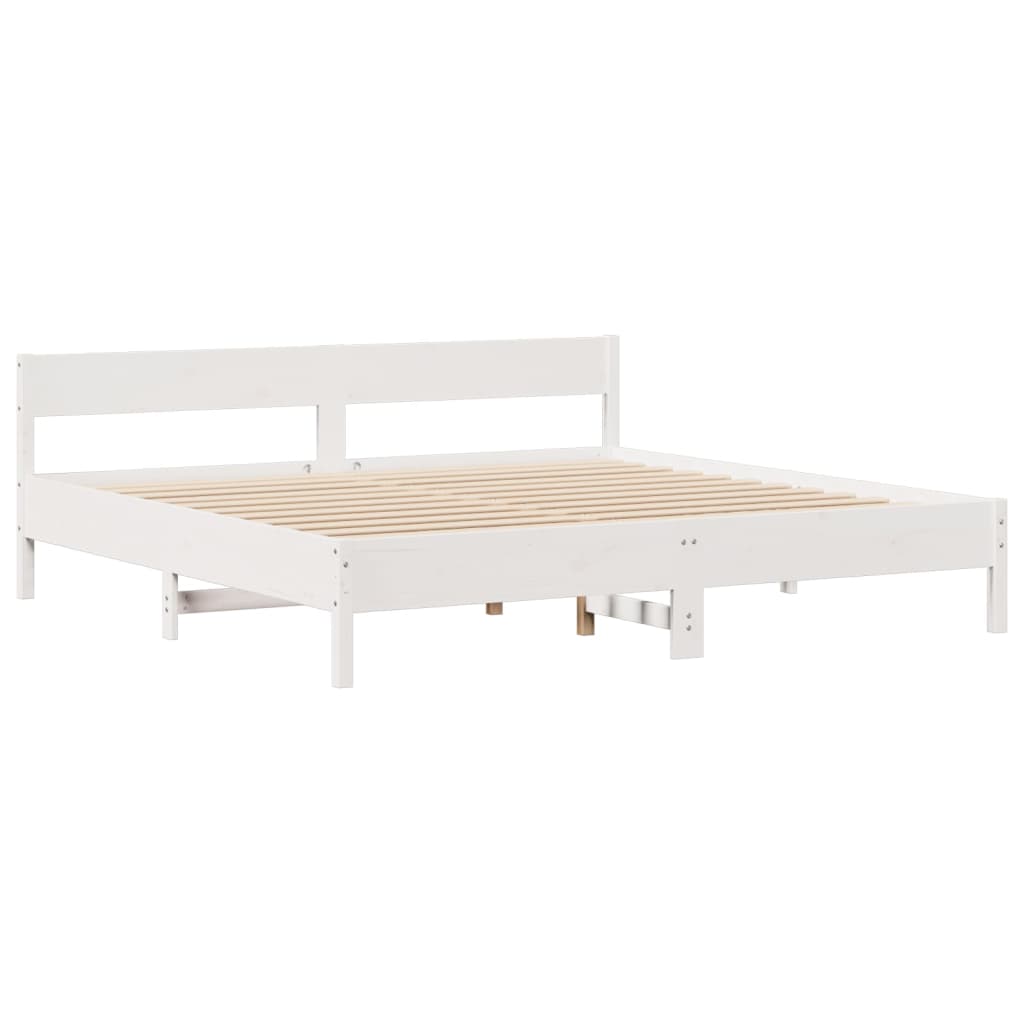 Lit en bois massif avec étagère sans matelas blanc 180x200 cm pin