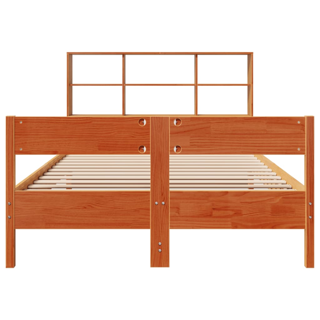 Lit en bois massif avec étagère sans matelas, marron ciré, 160x200 cm