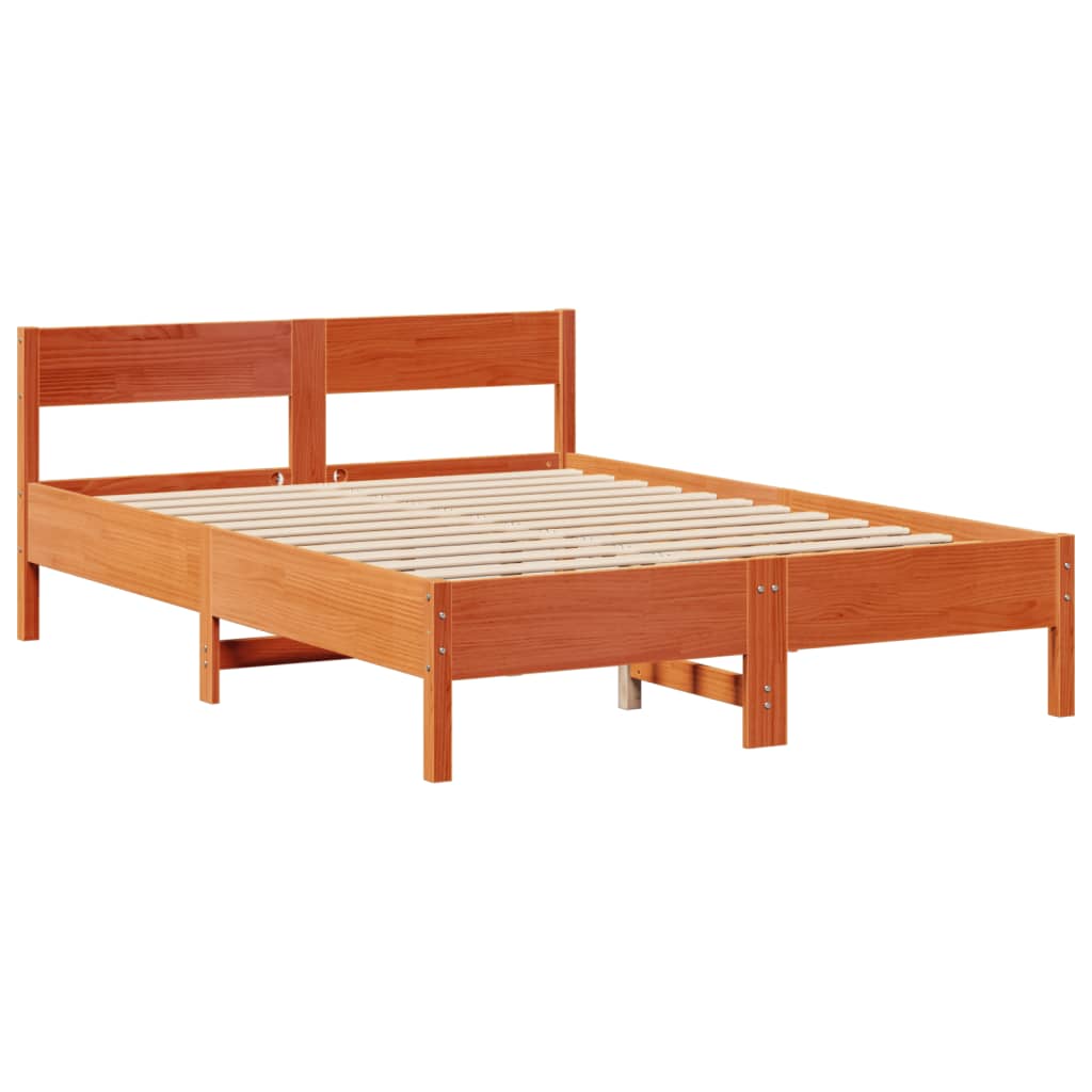 Lit en bois massif avec étagère sans matelas, marron ciré, 160x200 cm