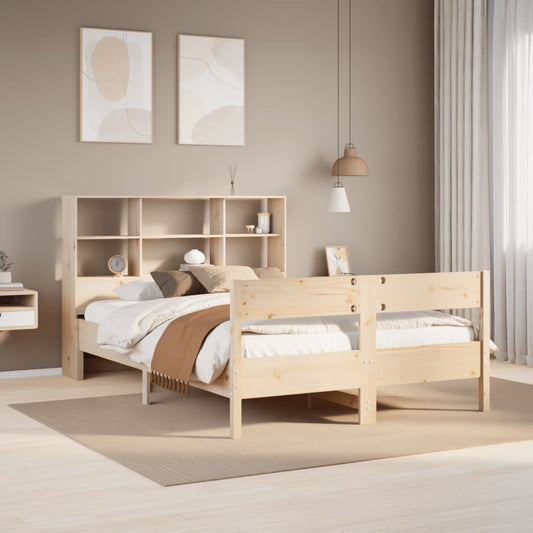 Solid wood bed with shelf without mattress 150x200 cm pine