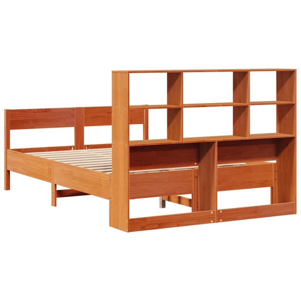 Lit en bois massif avec étagère sans matelas, marron ciré, 150x200 cm