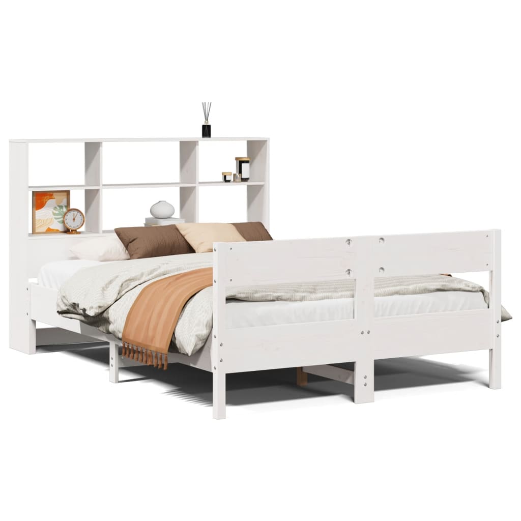 Lit en bois massif avec étagère sans matelas blanc 140x200 cm pin