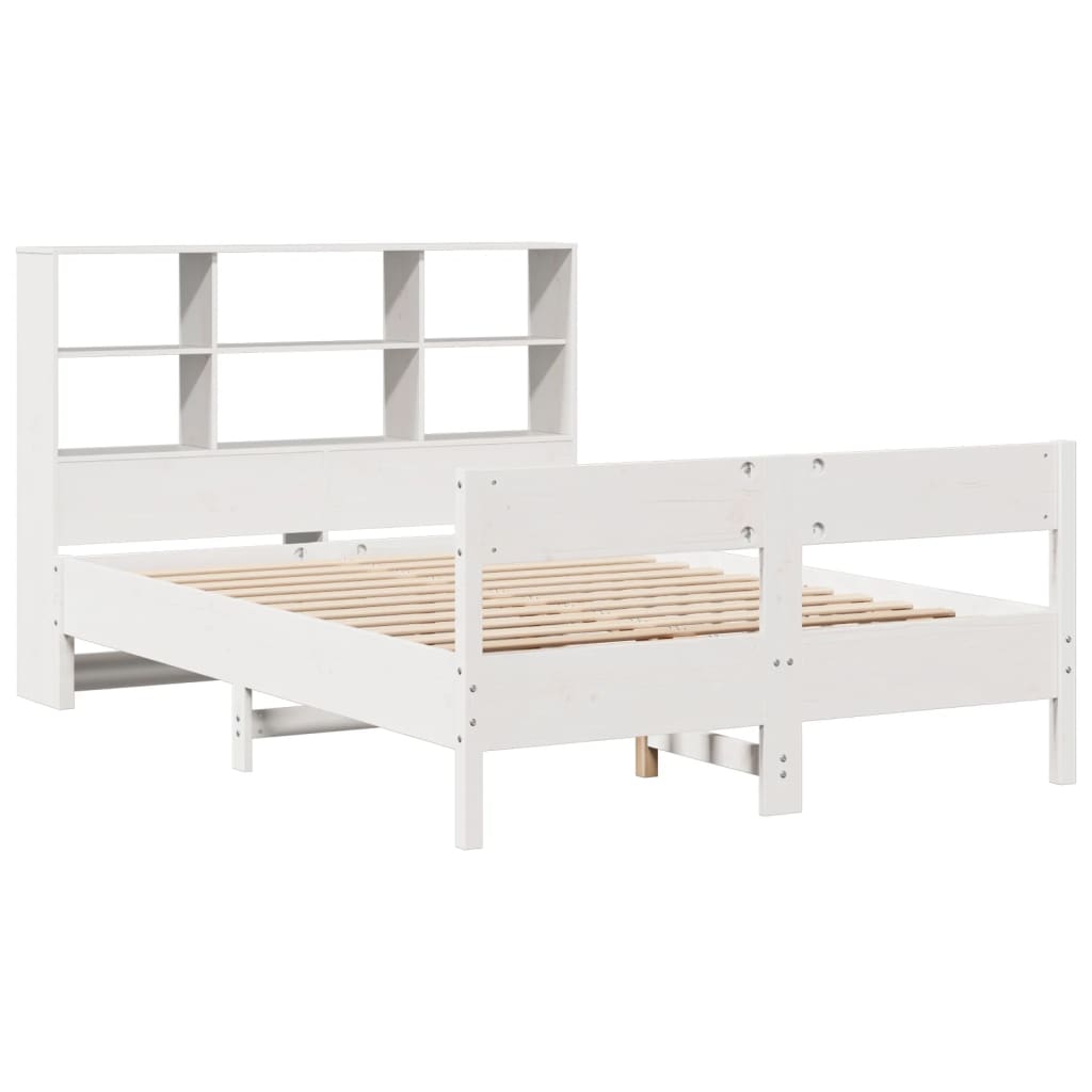 Lit en bois massif avec étagère sans matelas blanc 140x200 cm pin