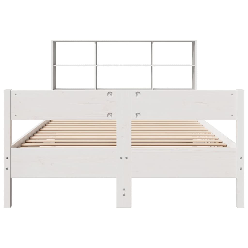 Lit en bois massif avec étagère sans matelas blanc 140x200 cm pin