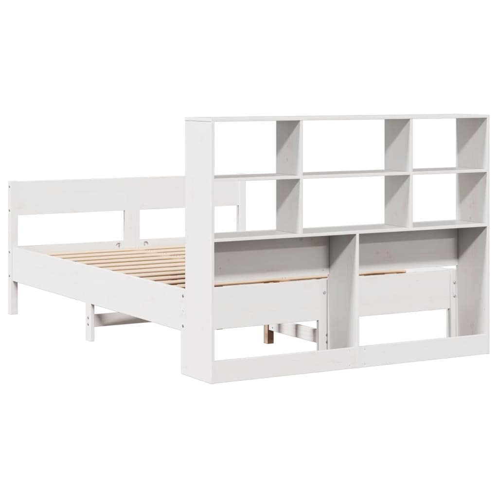 Lit en bois massif avec étagère sans matelas blanc 140x200 cm pin