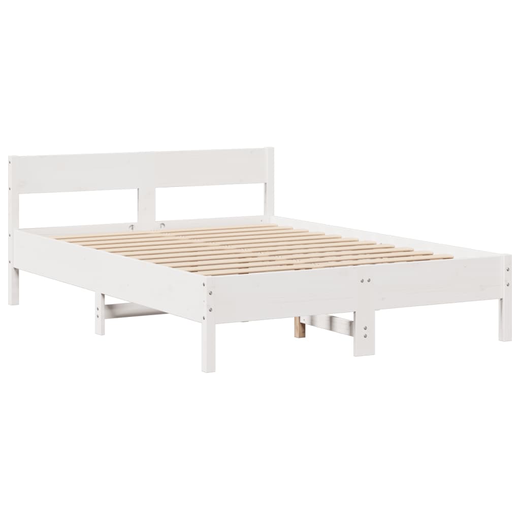 Lit en bois massif avec étagère sans matelas blanc 140x200 cm pin