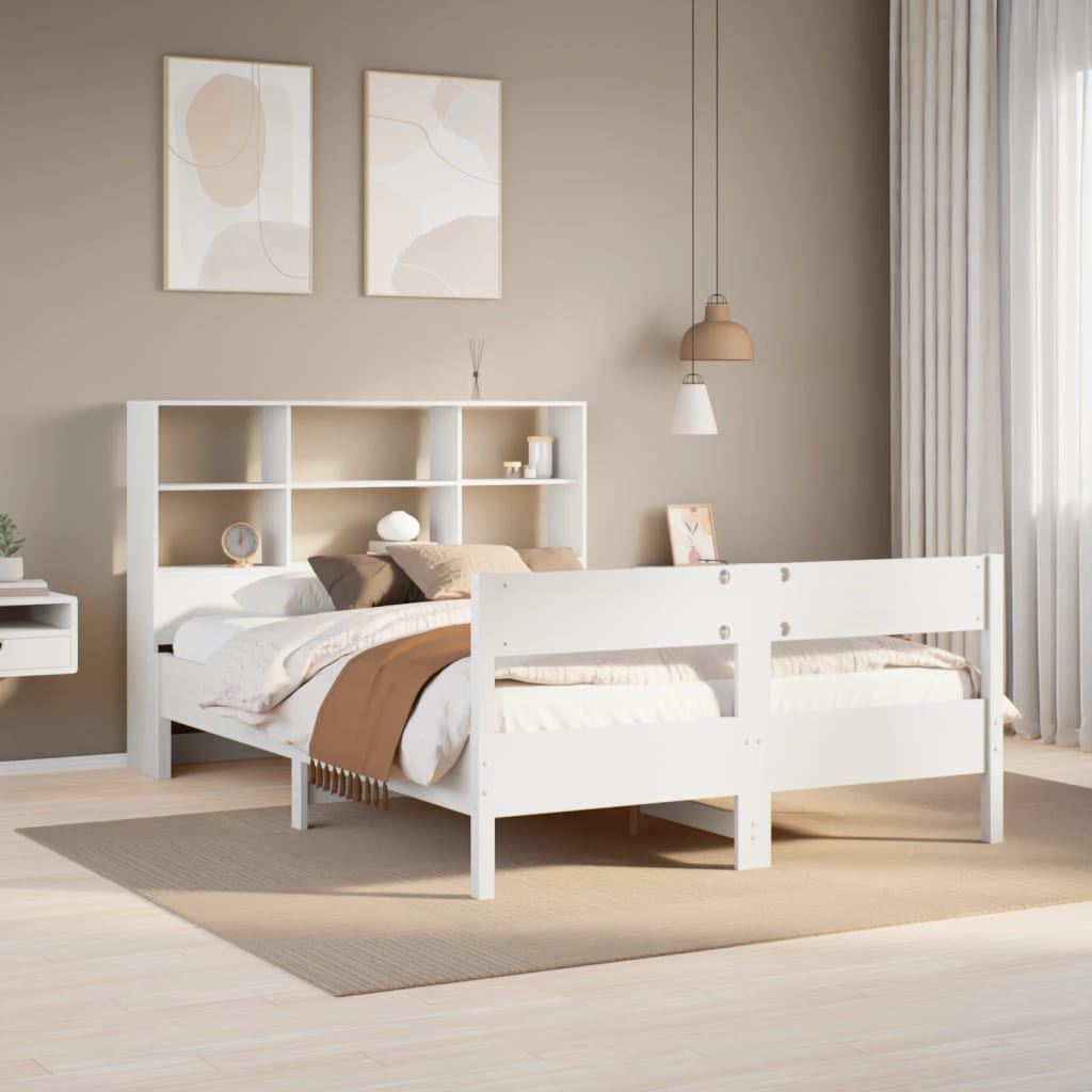 Lit en bois massif avec étagère sans matelas blanc 140x200 cm pin