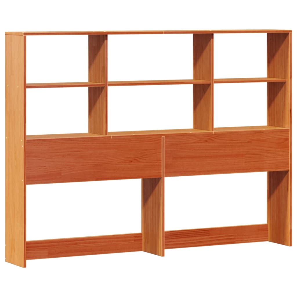Solid wood bed with shelf without mattress, wax brown, 140x200 cm