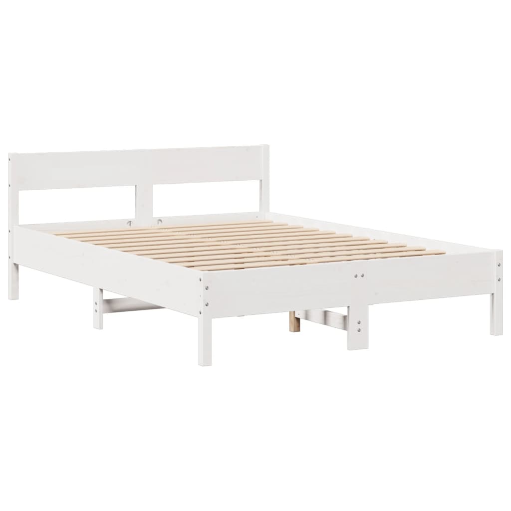 Lit en bois massif avec étagère sans matelas pin blanc 120x200 cm