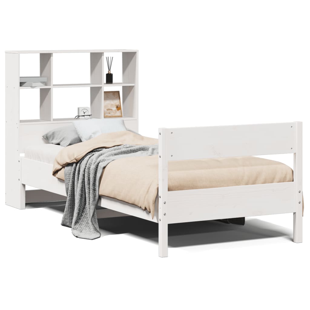 Lit en bois massif avec étagère sans matelas pin blanc 90x200 cm