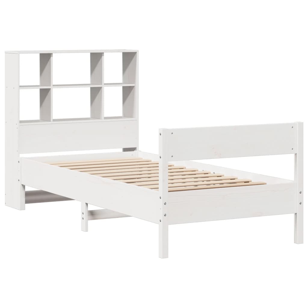 Lit en bois massif avec étagère sans matelas pin blanc 90x200 cm
