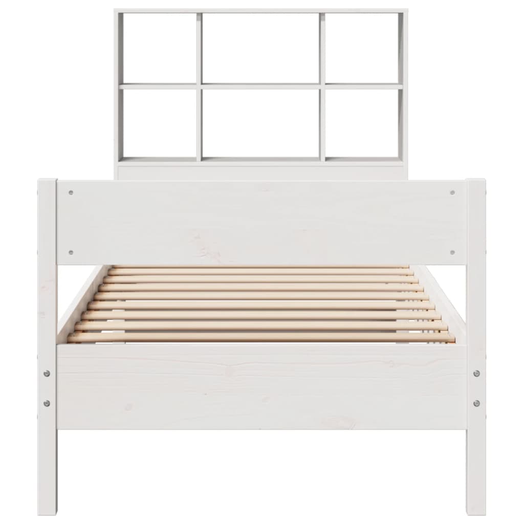 Lit en bois massif avec étagère sans matelas pin blanc 90x200 cm