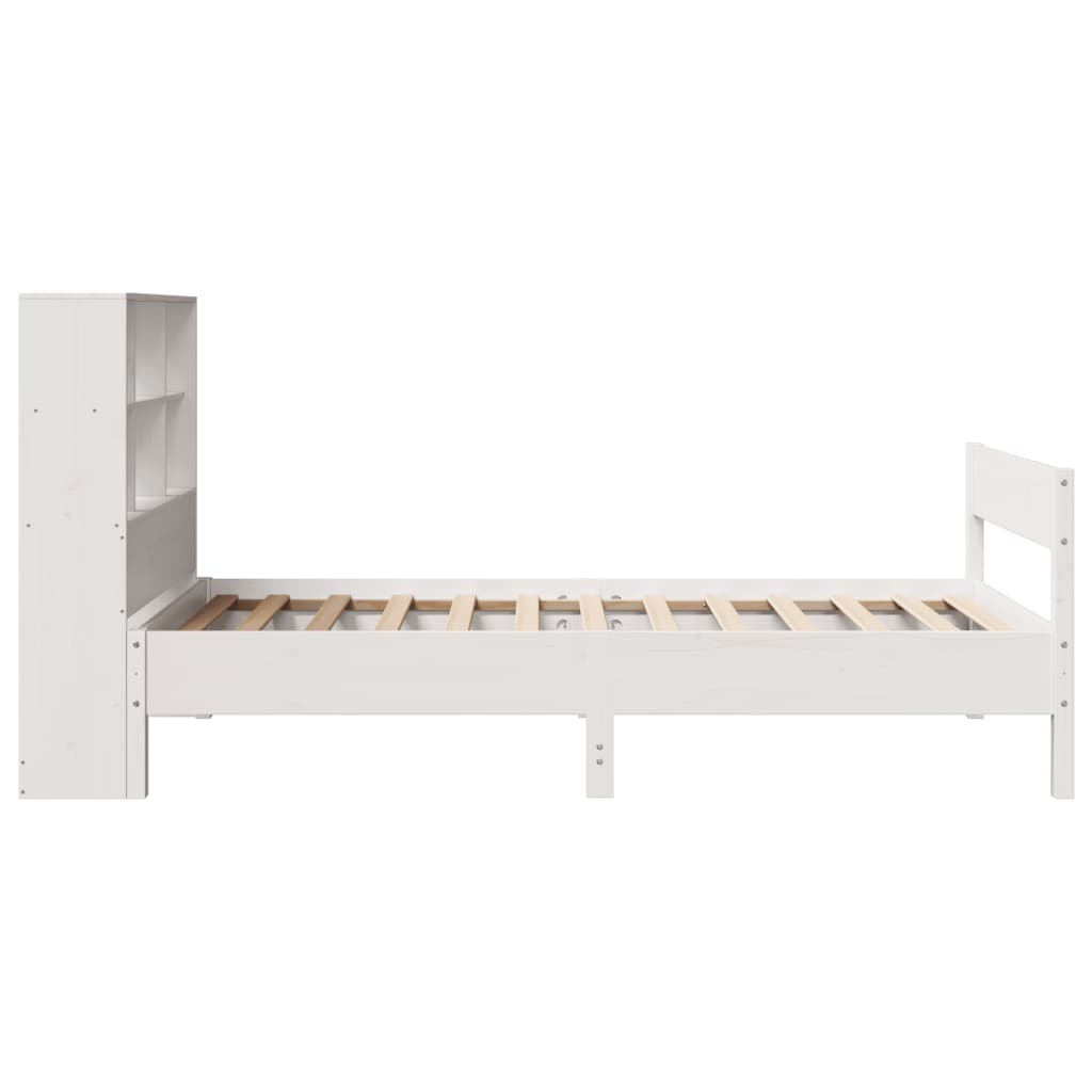 Lit en bois massif avec étagère sans matelas pin blanc 90x200 cm