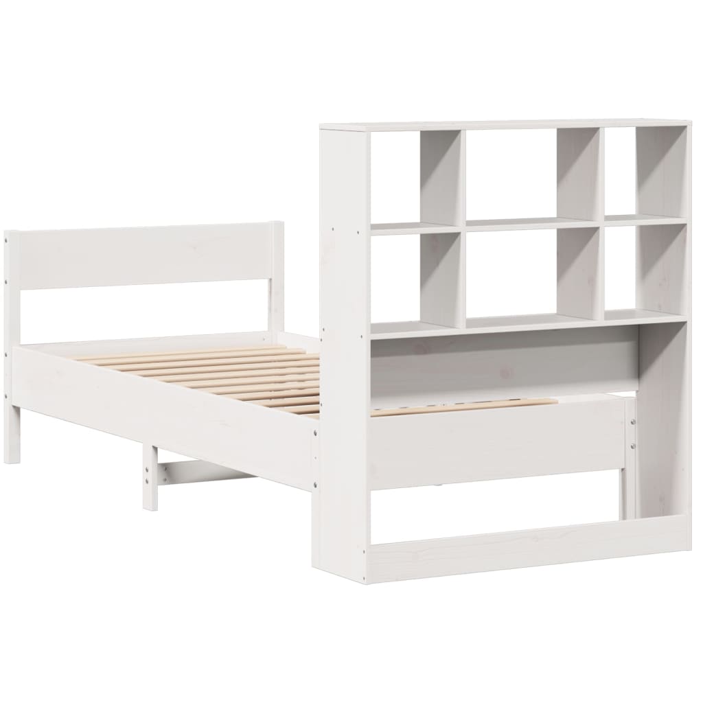 Lit en bois massif avec étagère sans matelas pin blanc 90x200 cm