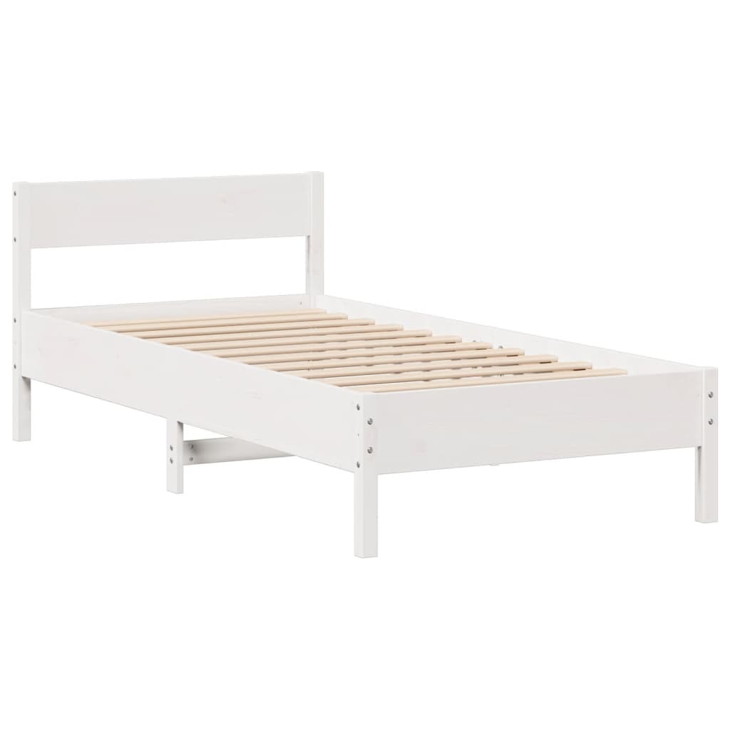 Lit en bois massif avec étagère sans matelas pin blanc 90x200 cm