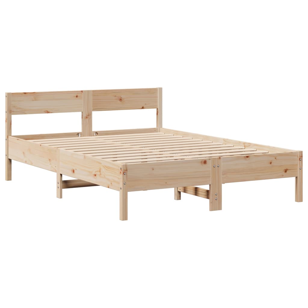 Lit en bois massif avec étagère sans matelas 140x190 cm pin