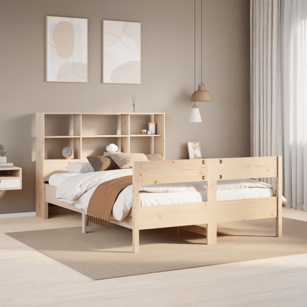 Lit en bois massif avec étagère sans matelas 140x190 cm pin