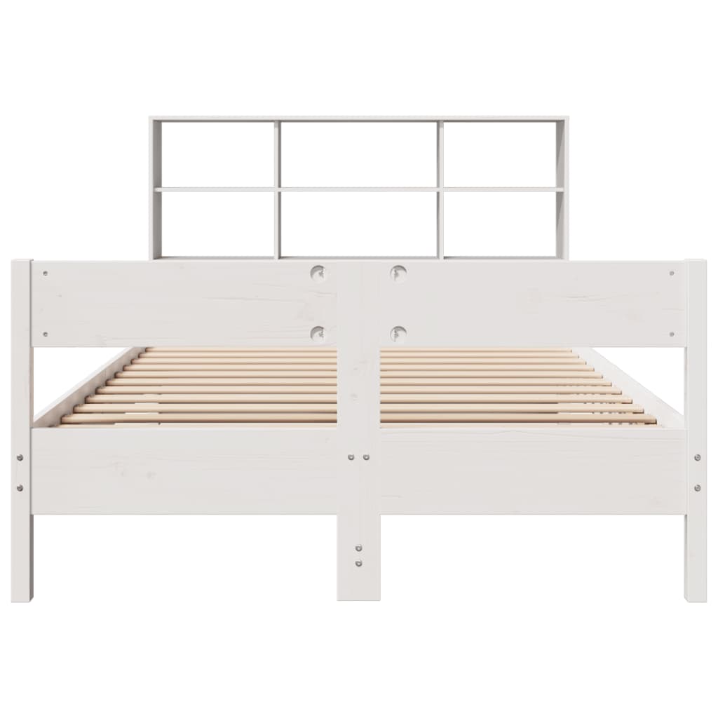Lit en bois massif avec étagère sans matelas blanc 140x190 cm pin