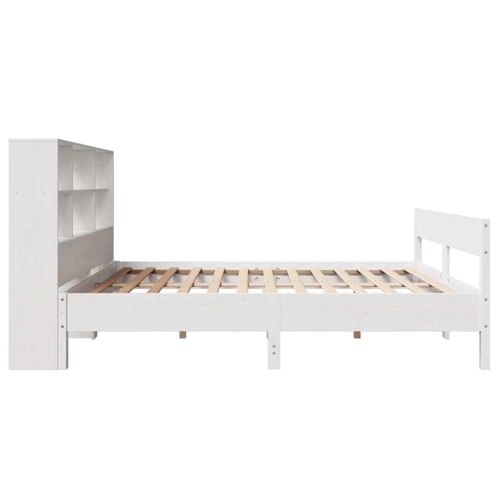 Lit en bois massif avec étagère sans matelas blanc 140x190 cm pin