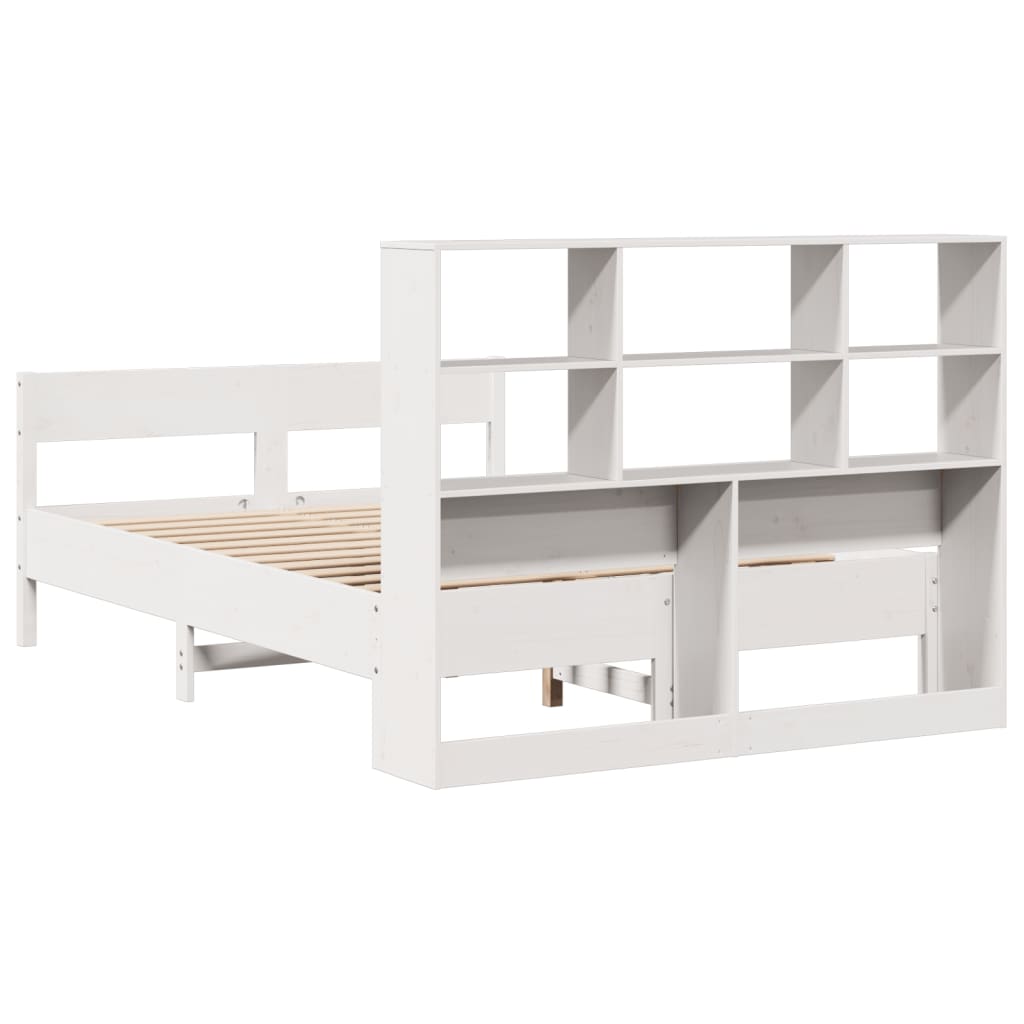 Lit en bois massif avec étagère sans matelas blanc 140x190 cm pin