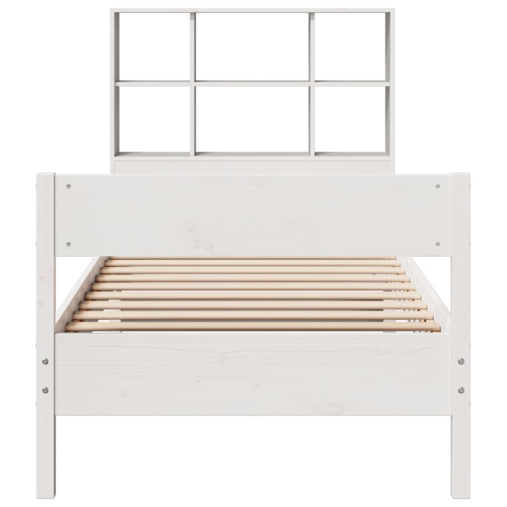 Lit en bois massif avec étagère sans matelas pin blanc 90x190 cm