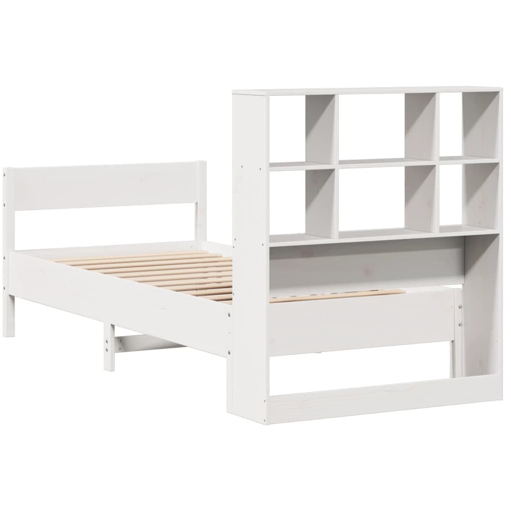 Lit en bois massif avec étagère sans matelas pin blanc 90x190 cm