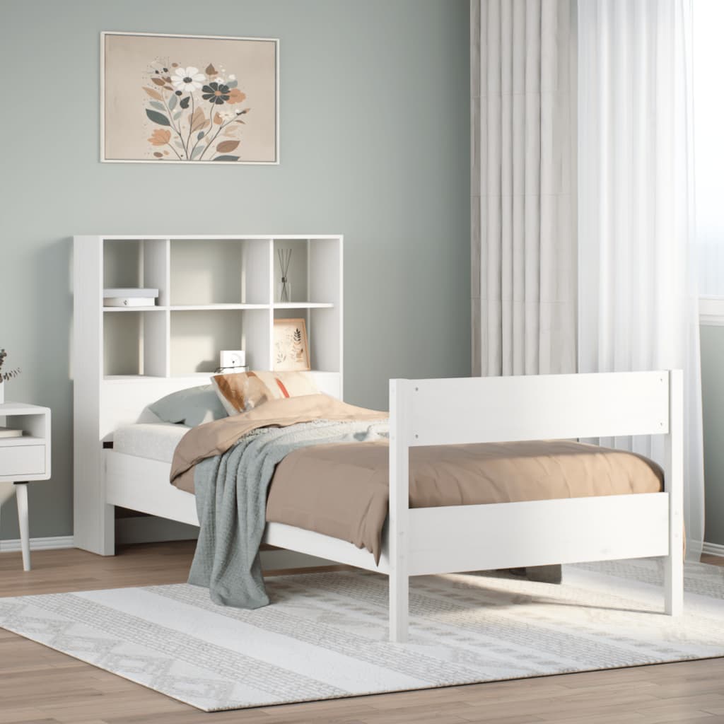 Lit en bois massif avec étagère sans matelas pin blanc 90x190 cm
