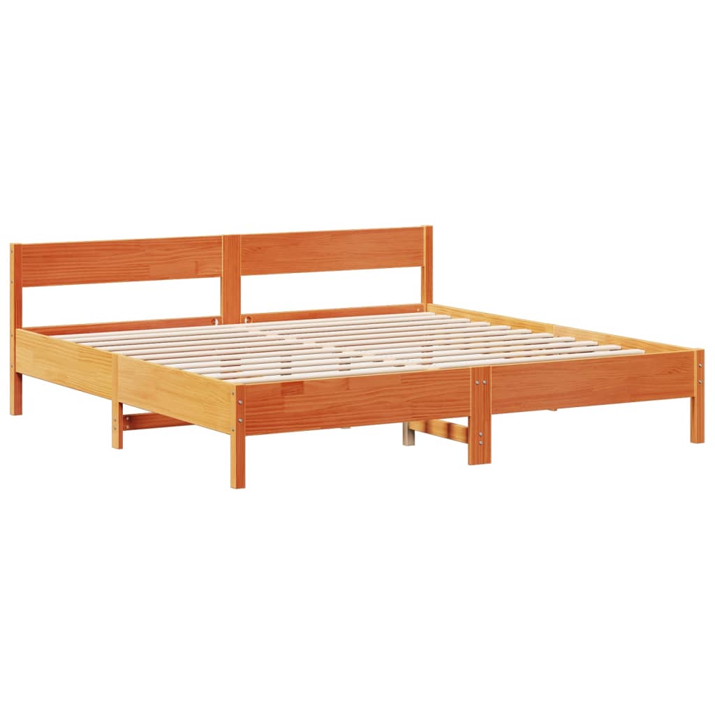 Lit en bois massif avec étagère sans matelas, couleur marron ciré, 200x200 cm