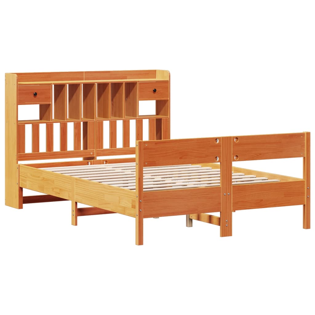 Lit en bois massif avec étagère sans matelas, marron ciré, 160x200 cm