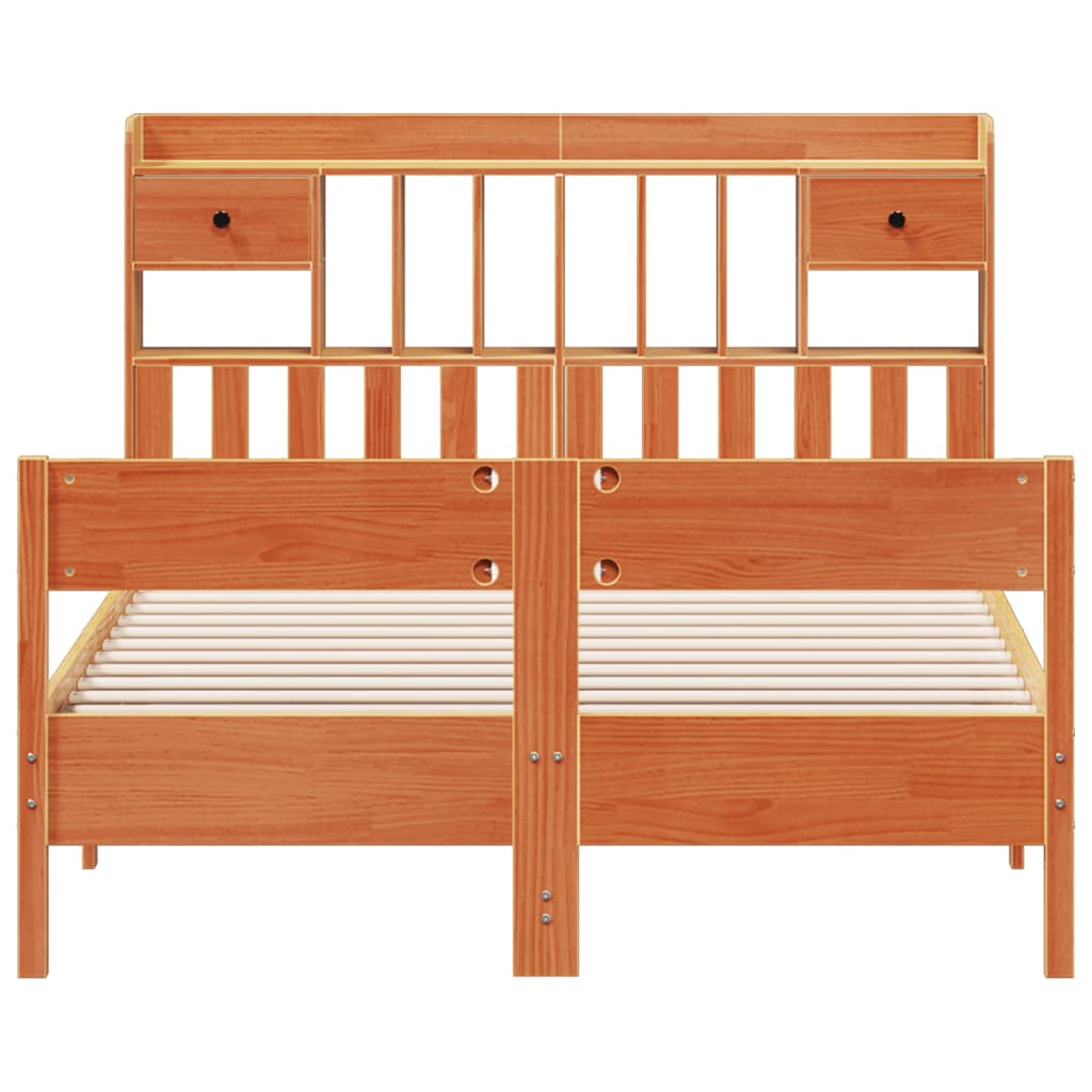 Lit en bois massif avec étagère sans matelas, marron ciré, 160x200 cm