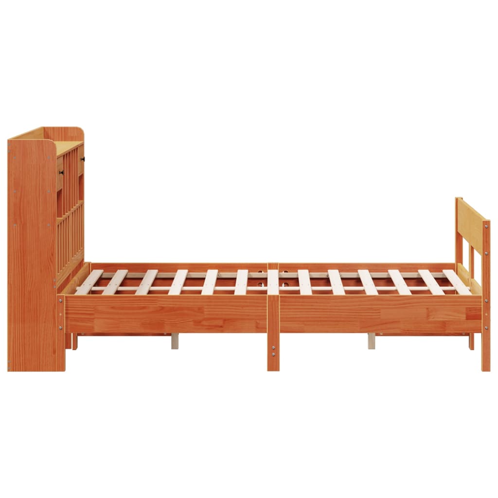Lit en bois massif avec étagère sans matelas, marron ciré, 160x200 cm