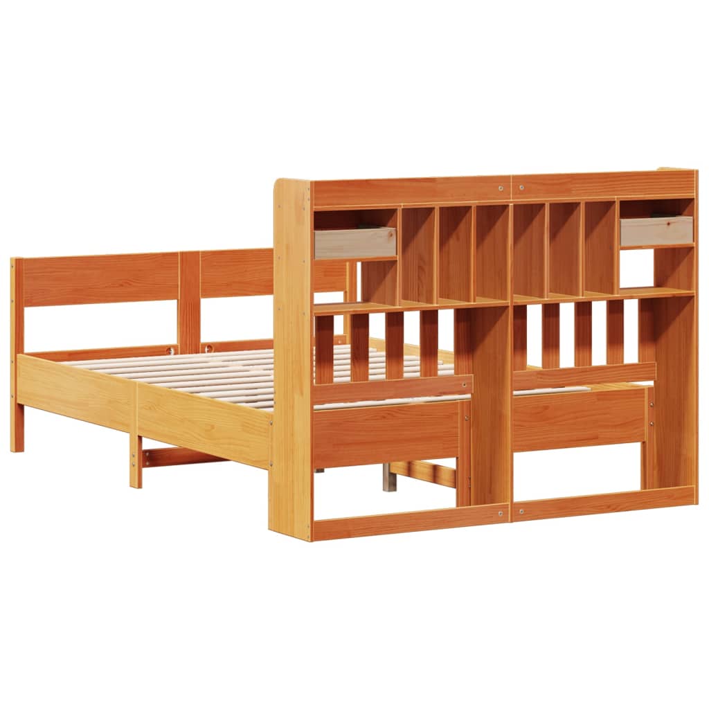 Lit en bois massif avec étagère sans matelas, marron ciré, 160x200 cm
