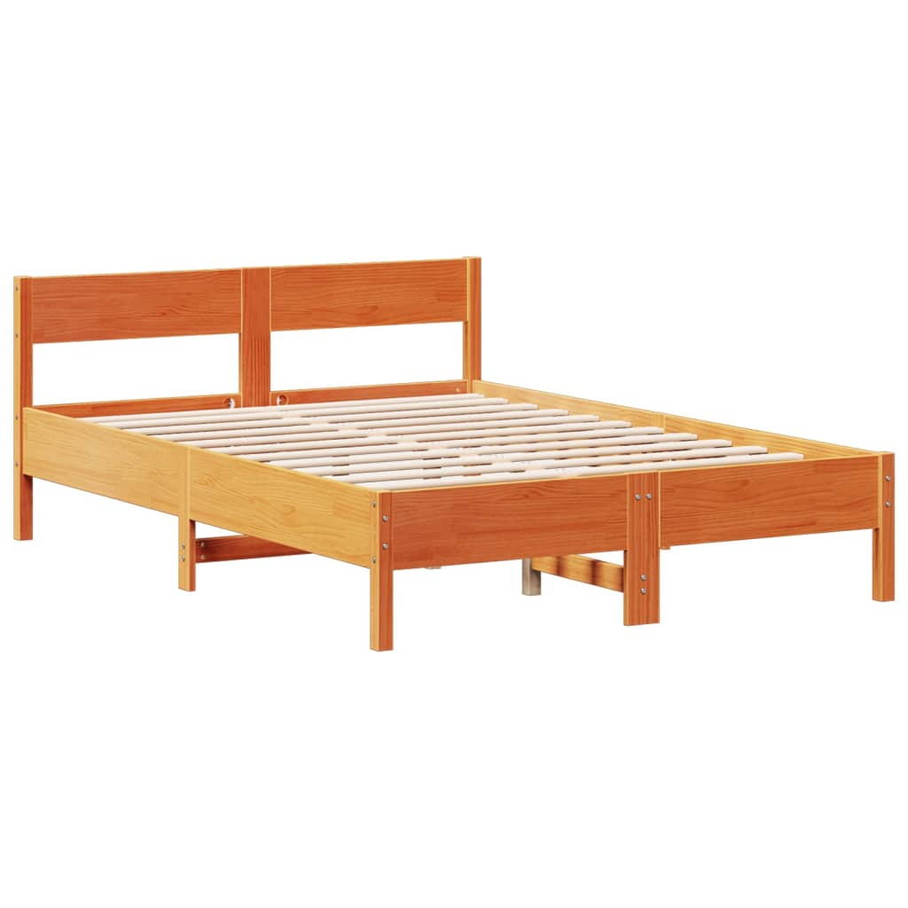 Lit en bois massif avec étagère sans matelas, marron ciré, 160x200 cm