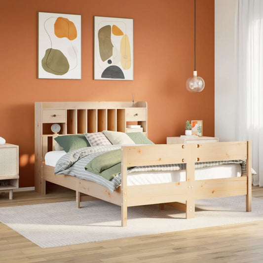 Solid wood bed with shelf without mattress 150x200 cm pine