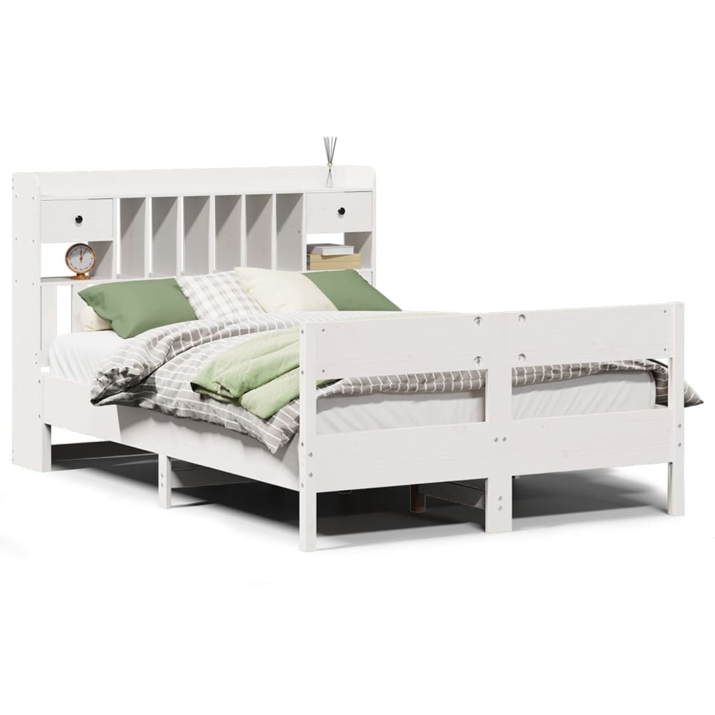Solid wood bed with shelf without mattress white 150x200 cm pine