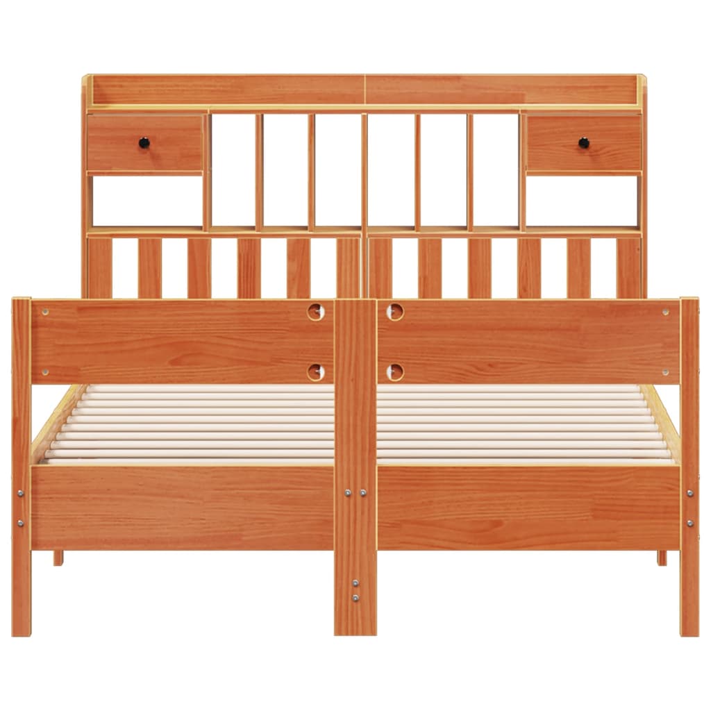 Lit en bois massif avec étagère sans matelas, marron ciré, 150x200 cm