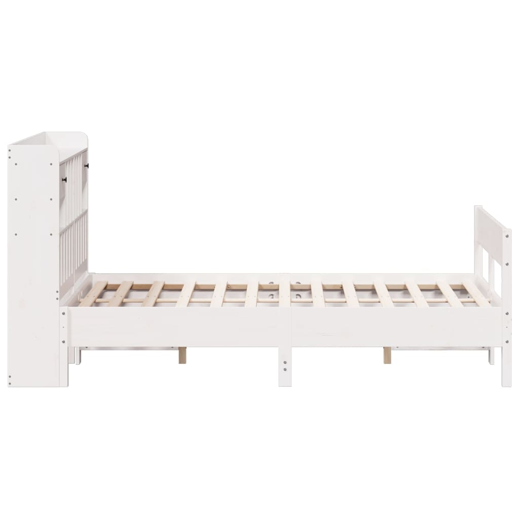 Lit en bois massif avec étagère sans matelas blanc 140x200 cm pin