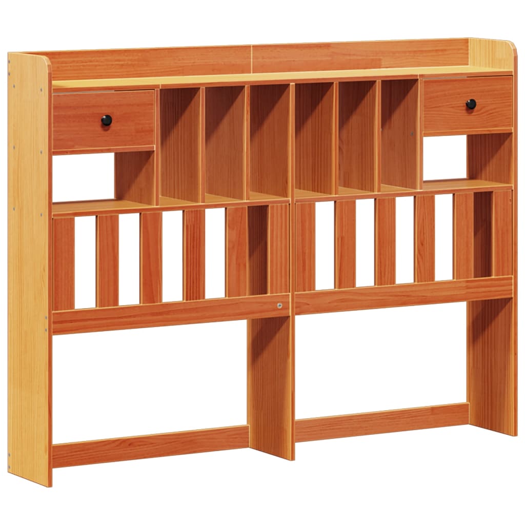 Solid wood bed with shelf without mattress, wax brown, 140x200 cm