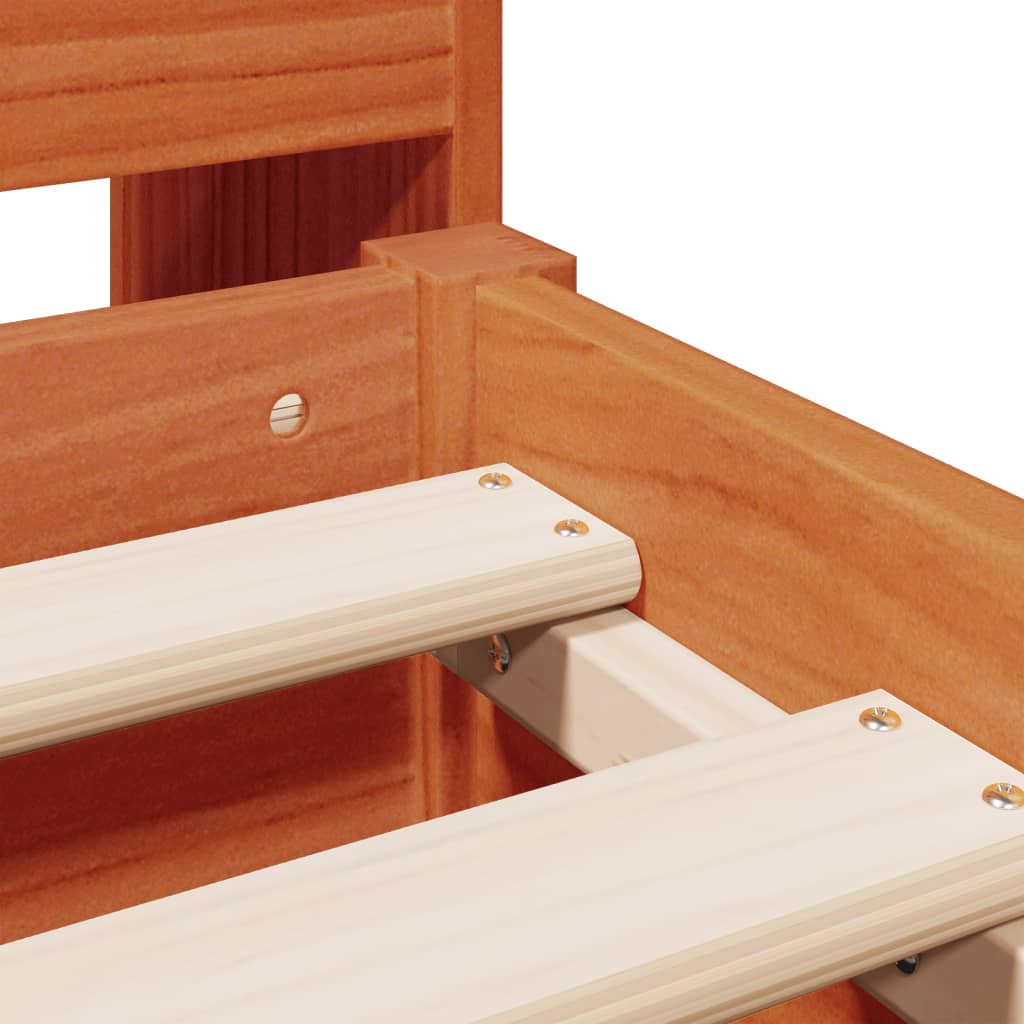 Solid wood bed with shelf without mattress, wax brown, 140x200 cm